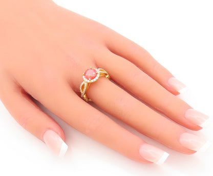 925 Sterling Silver Vintage Ring Designer Gold Plated Red White CZ Sz 7 RG29227
