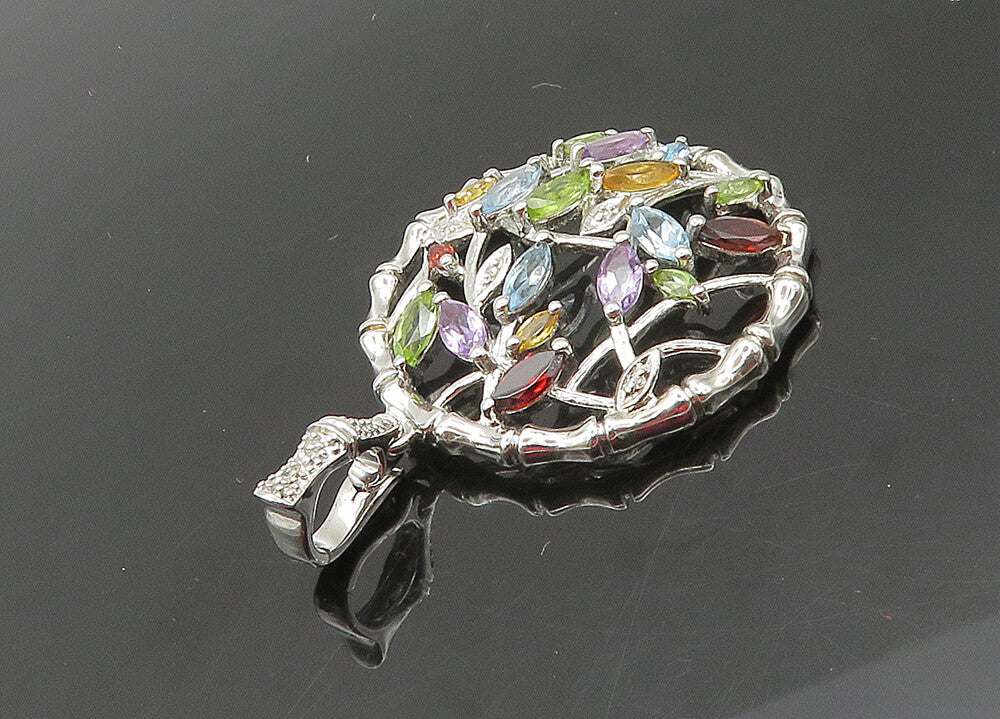 925 Silver Vintage Genuine Diamonds & Multi Stone Floral Pendant PT16494