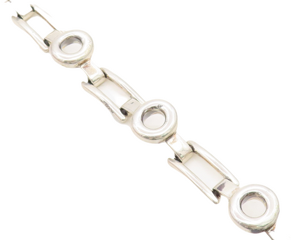 925 Sterling Silver  Vintage Circle Bar Hinge Link Chain Bracelet  BT3202