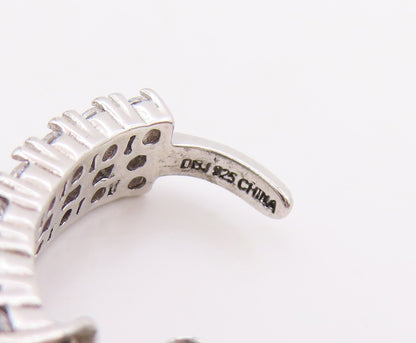 925 Sterling Silver Vintage Earrings Round CZ Curved Crescent Moon Studs  EG1093