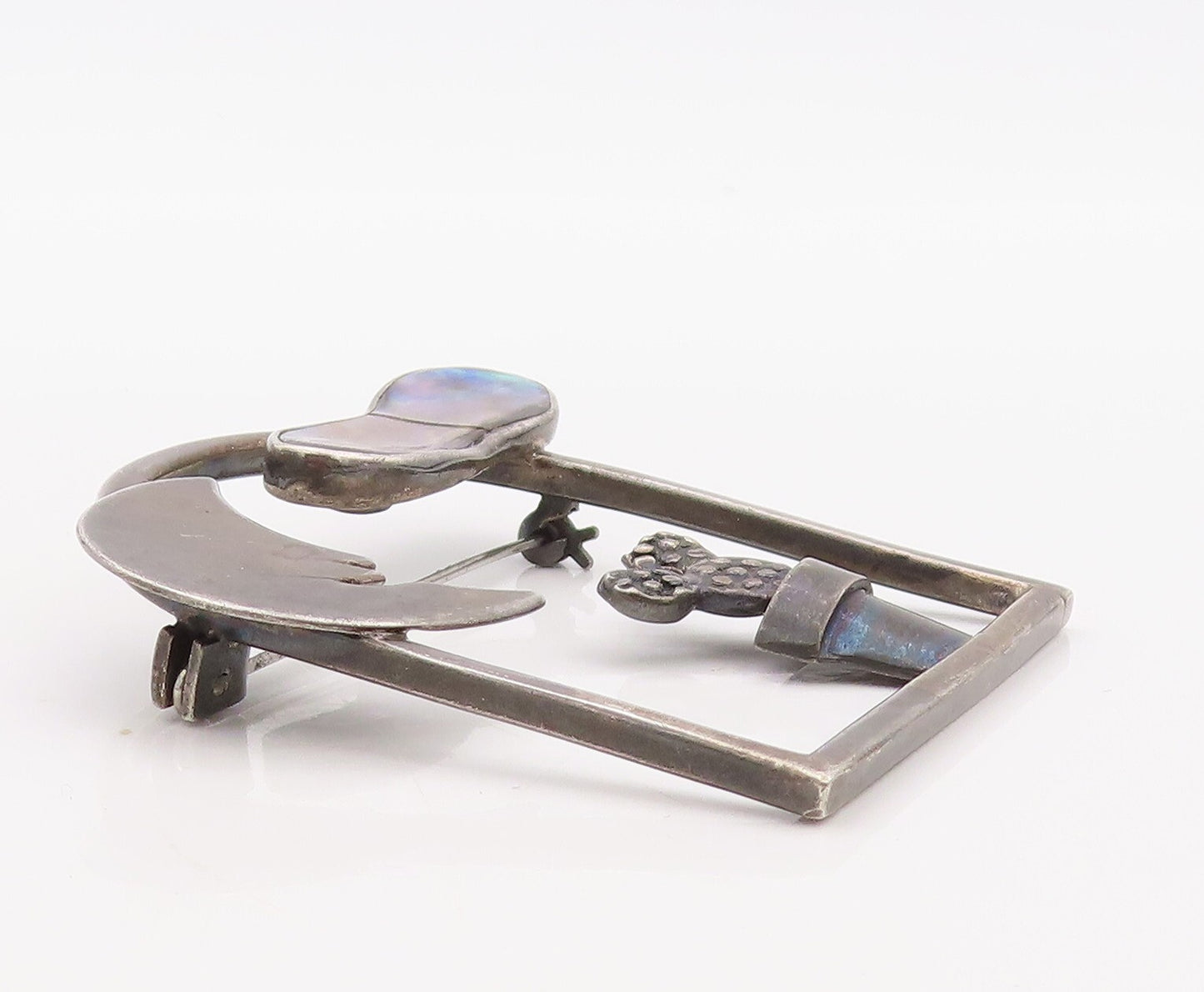 925 Sterling Silver Vintage Brooch Pin Cutout Abalone View Of Window  BP11226