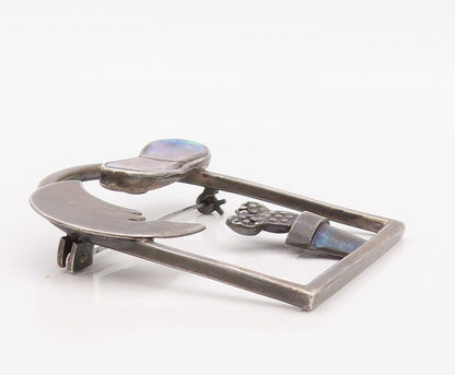 925 Sterling Silver Vintage Brooch Pin Cutout Abalone View Of Window  BP11226