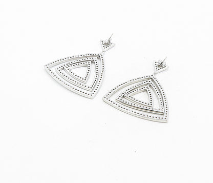 925 Sterling Silver  Sparkling Cubic Zirconia Tringle Dangle Earrings  EG4013