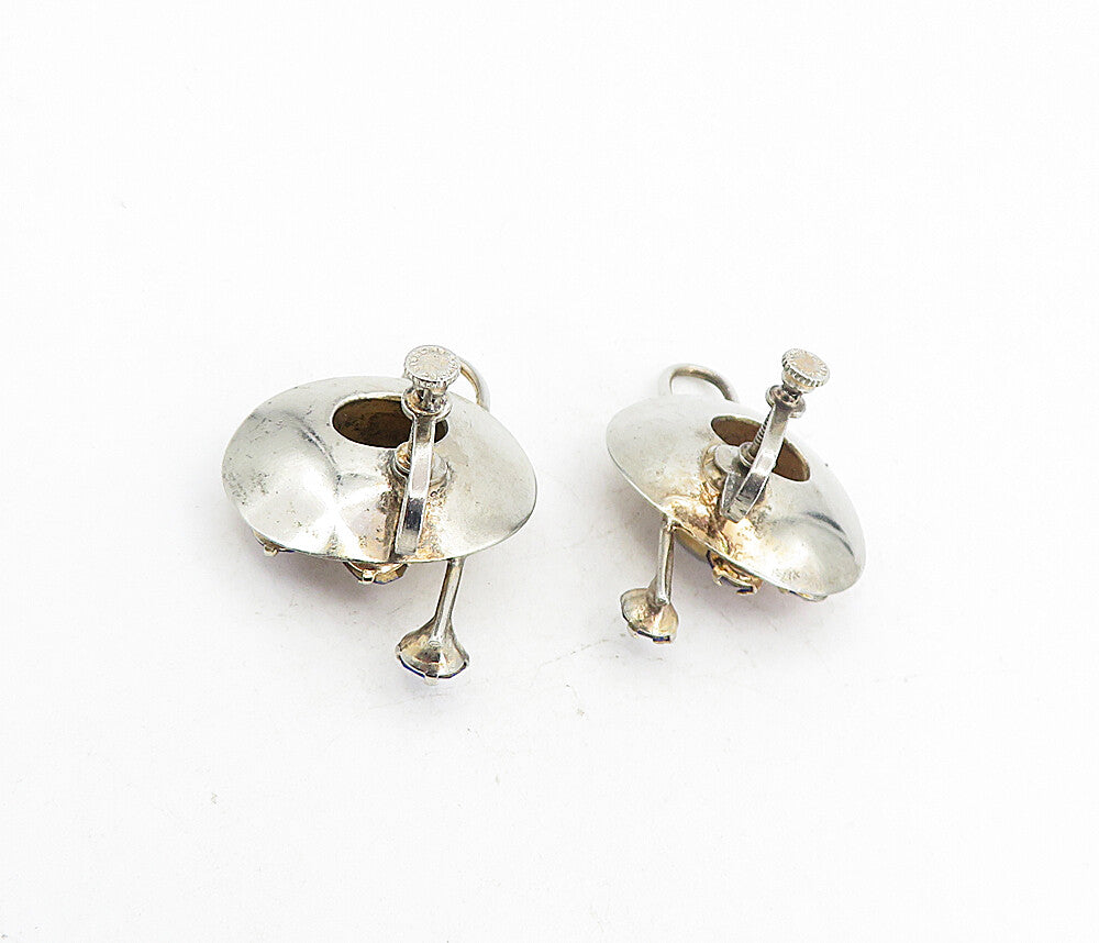 925 Sterling Silver   Vintage Blue Topaz Modernist Non Pierce Earrings  EG4395