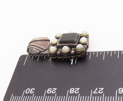 925 Sterling Silver Vintage Pendant Onyx Halo Beaded Cat's Eye  PT24443
