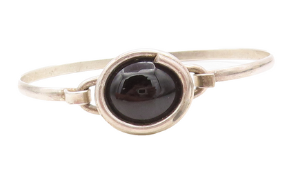 925 Sterling Silver  Vintage Cabochon Cut Black Onyx Cuff Bracelet  BT3163