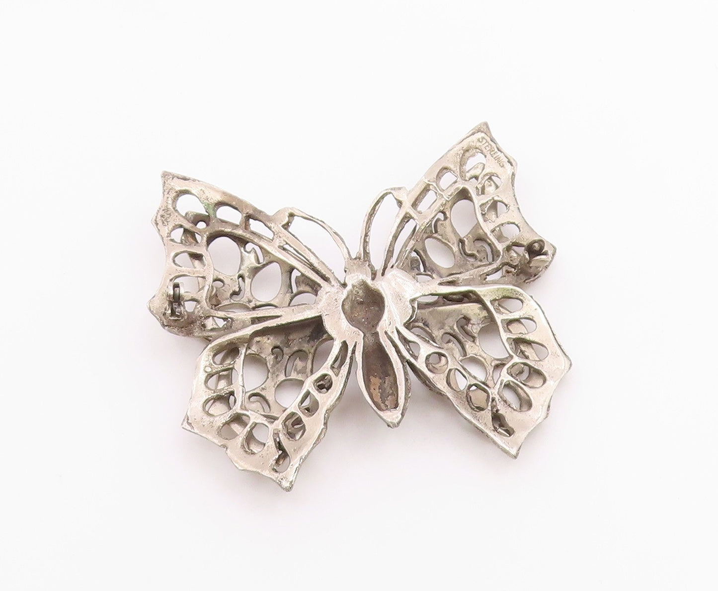 925 Sterling Silver  Vintage Antique Heavy Butterfly Motif Brooch Pin  BP8660