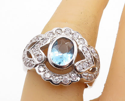 925 Sterling Silver  Blue & White Topaz Love Heart Cocktail Ring Sz 7  RG6062