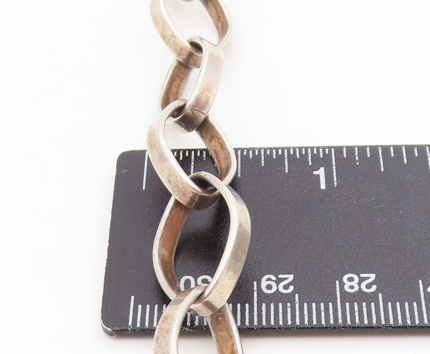 925 Sterling Silver Vintage Bracelet Chunky Interlocking Open Oval Link BT11724