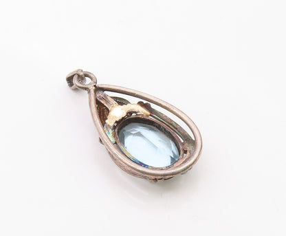 EUROPEAN 925 Silver  Vintage Blue Topaz Open Pear Shaped Pendant  PT21022