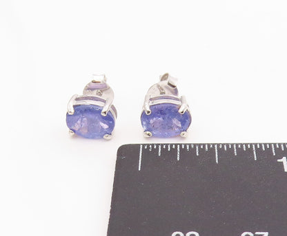 925 Sterling Silver Vintage Earrings Minimalist Oval Cut Tanzanite Stud  EG14273