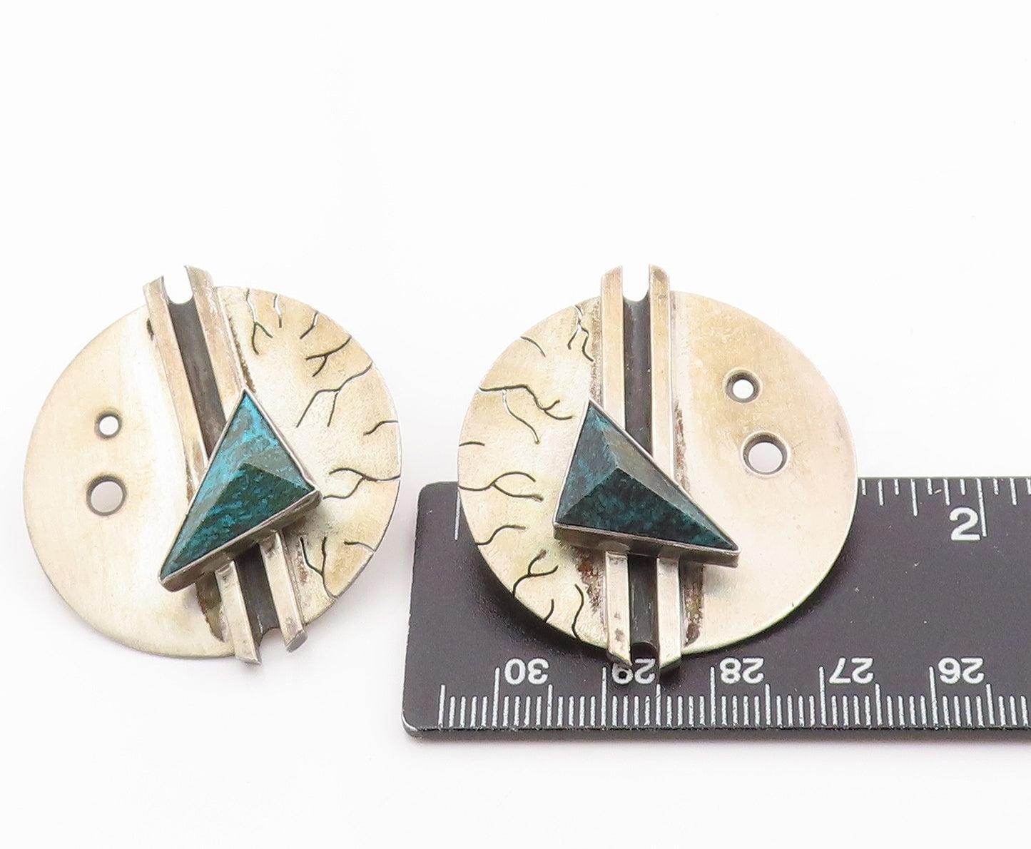 925 Sterling Silver Vintage Earrings Turquoise Modernist Geometric Disc  EG14353