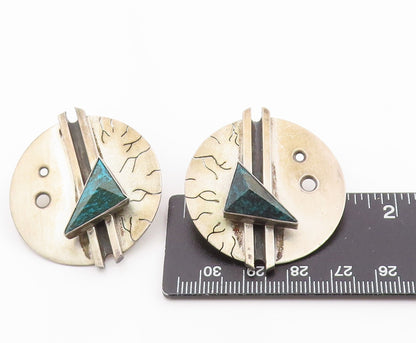 925 Sterling Silver Vintage Earrings Turquoise Modernist Geometric Disc  EG14353