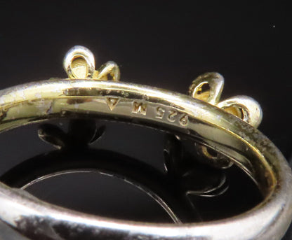 SPINNING 925 Silver  Vintage Cubic Zirconia Double Flower Ring Sz 7  RG25092