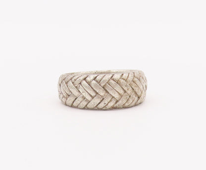 925 Sterling Silver Vintage Ring Solid Carved Woven Threads  Sz 10  RG28049