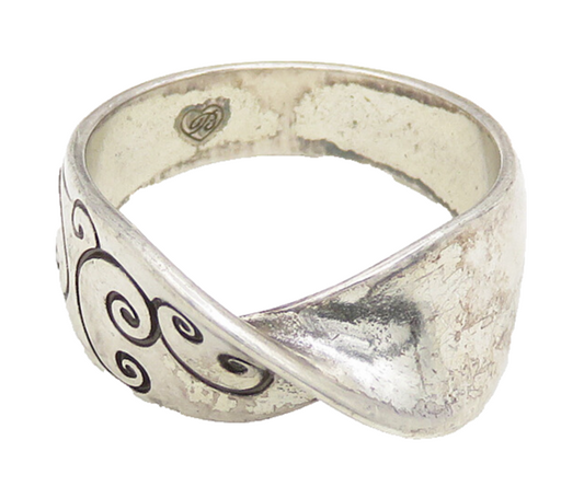 CAROLEE 925 Silver  Vintage Shiny Etched Pretzel Swirl Band Ring Sz 7  RG19783