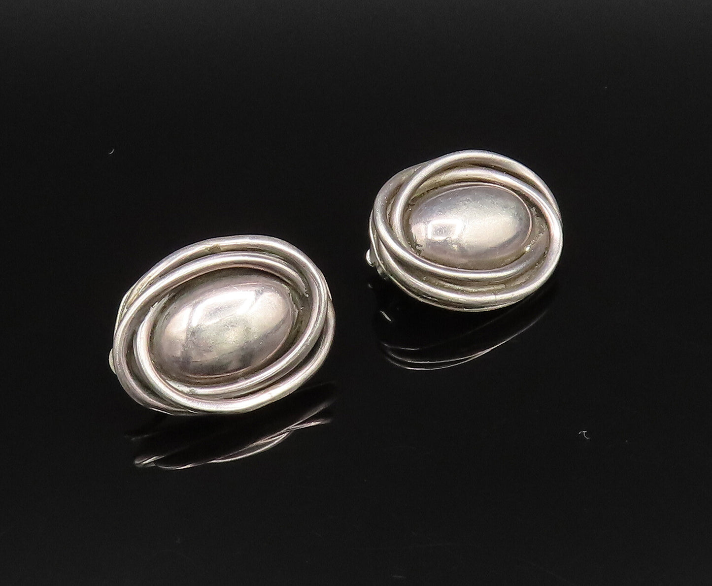 MEXICO 925 Silver  Vintage Wrapped Oval Bead Non Pierced Earrings  EG12098