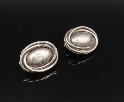 MEXICO 925 Silver  Vintage Wrapped Oval Bead Non Pierced Earrings  EG12098