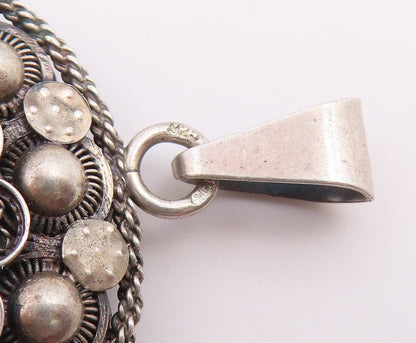 925 Sterling Silver Vintage Pendant Intricate Filigree Geometric Medal  PT26462