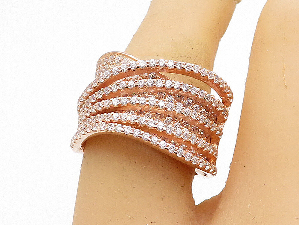 925 Sterling Silver Topaz Encrusted Rose Gold Filled Band Ring Sz 7 RG4104