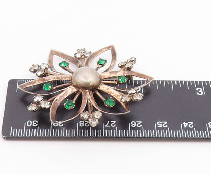 925 Sterling Silver  Vintage Cubic Zirconia & Topaz Floral Brooch Pin  BP7252