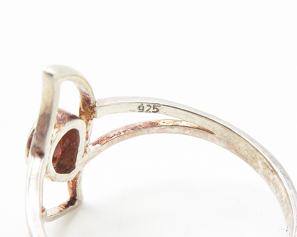 925 Sterling Silver  Tear Drop Garnet Open Design Band Ring Sz 8  RG10749