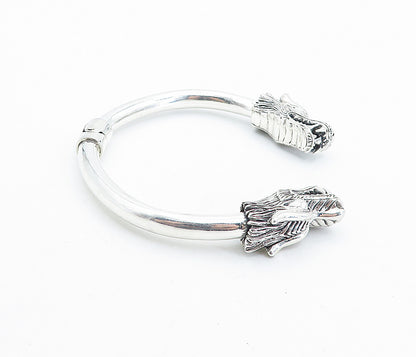 925 Sterling Silver  Vintage Shiny Sculpted Dragon Head Cuff Bracelet  BT2498