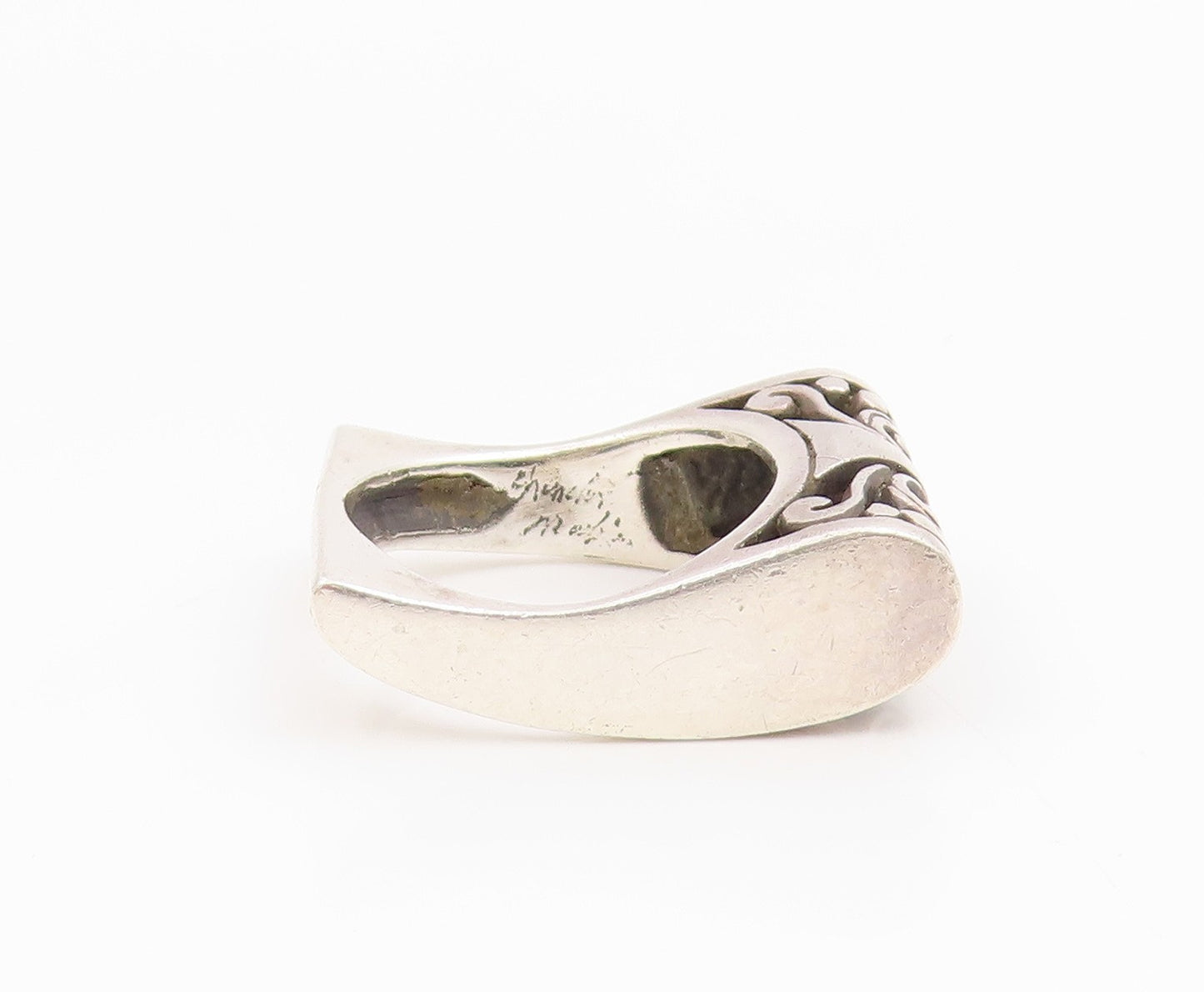 925 Sterling Silver Vintage Ring Modernist Open Scroll Bar Band  Sz 7  RG35497