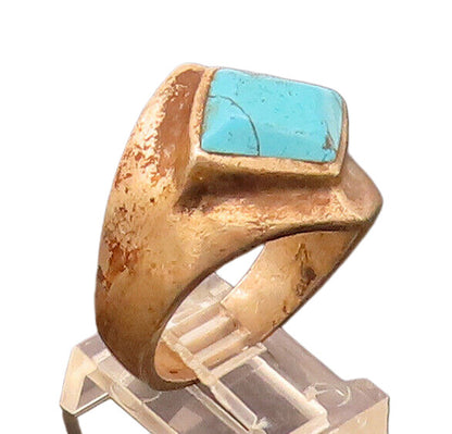 MEXICO 925 Silver  Vintage Rhombus Cut Turquoise Solid Ring Sz 11.5  RG26754