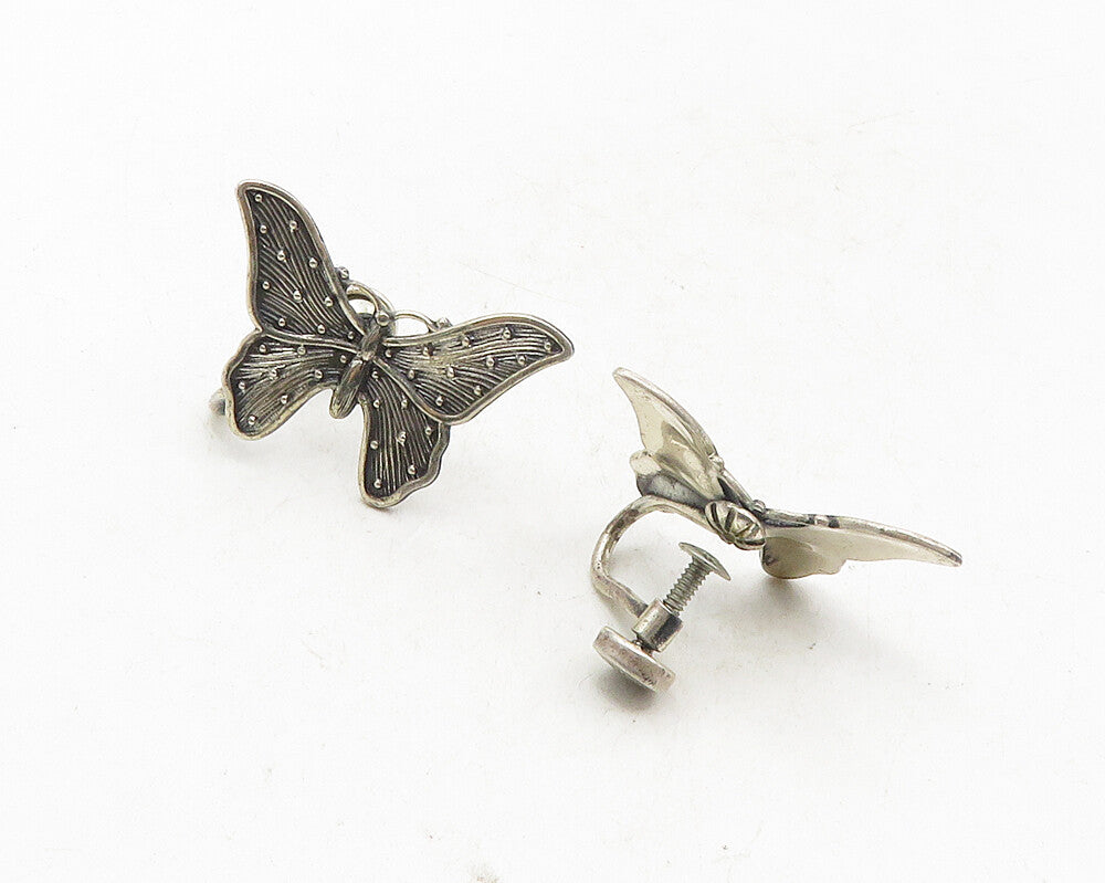 BEAU 925 Sterling Silver   Vintage Butterfly Motif Non Pierce Earrings  EG5081