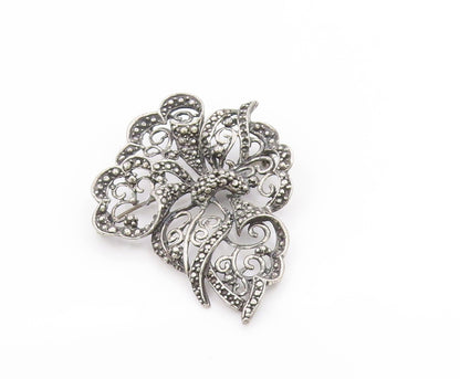 925 Sterling Silver Vintage Brooch Intricate Openwork Floral Design Pin  BP1002