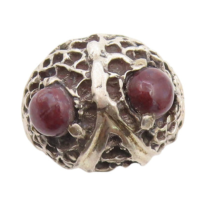 925 Sterling Silver Vintage Ring Cabochon Gemstone Eyed Owl Design Sz 9  RG33278