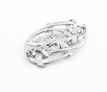 925 Sterling Silver  Vintage Sparkling Floral Vine Motif Brooch Pin  BP2118