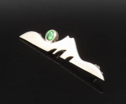 DESIGNER 925 Silver  Vintage Green Topaz & Modernist Design Brooch Pin BP10070