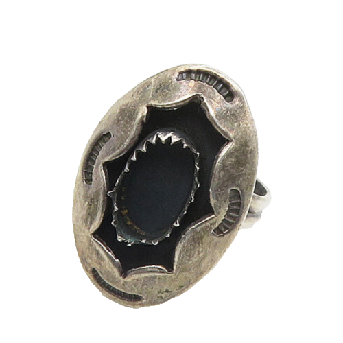 NAVAJO 925 Silver  Vintage Etched Detail Dark Tone Band Ring Sz 7  RG17693