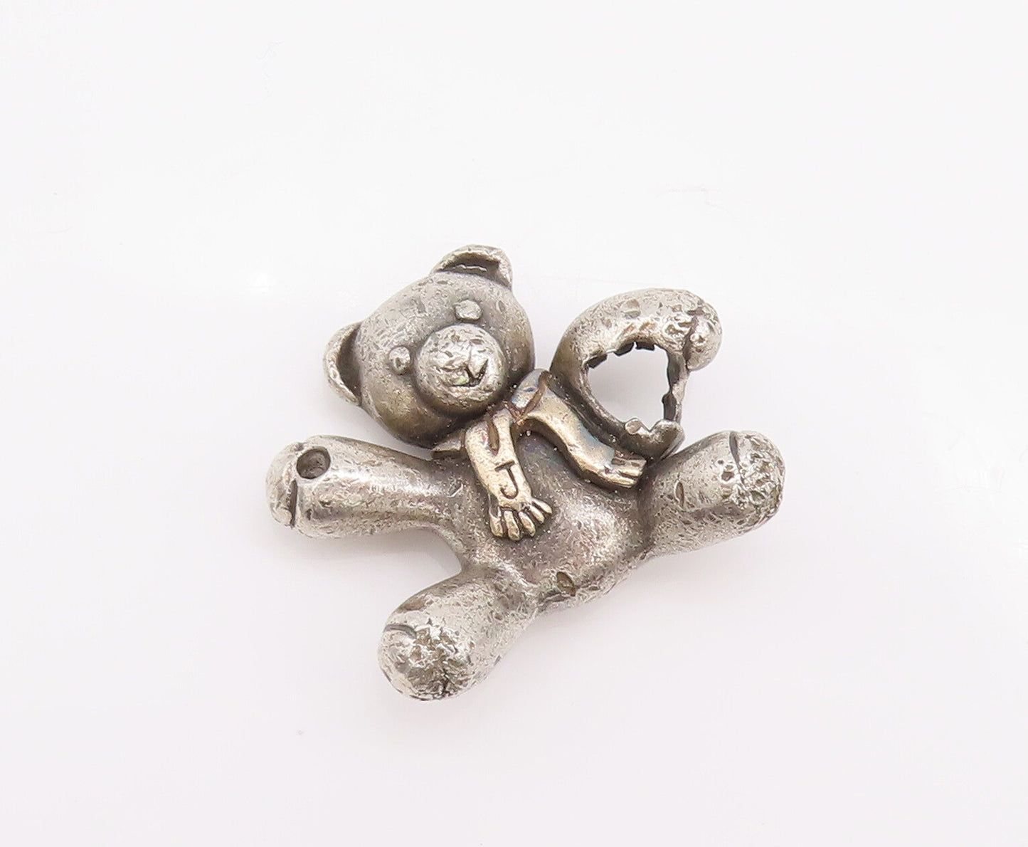 14k Gold 925 Sterling Silver Vintage Pendant KEEPSAKE Carved Teddy Bear  PT23007