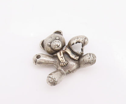 14k Gold 925 Sterling Silver Vintage Pendant KEEPSAKE Carved Teddy Bear  PT23007