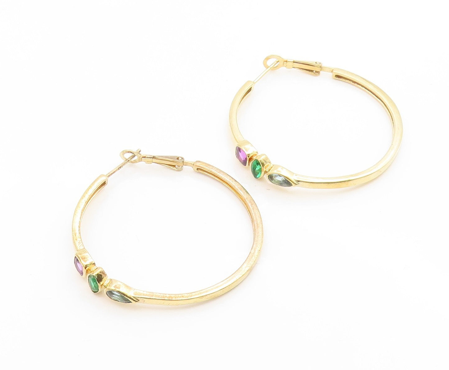 925 Sterling Silver Vintage Earrings Gold Plated Multi Gemstone Hoops  EG14142