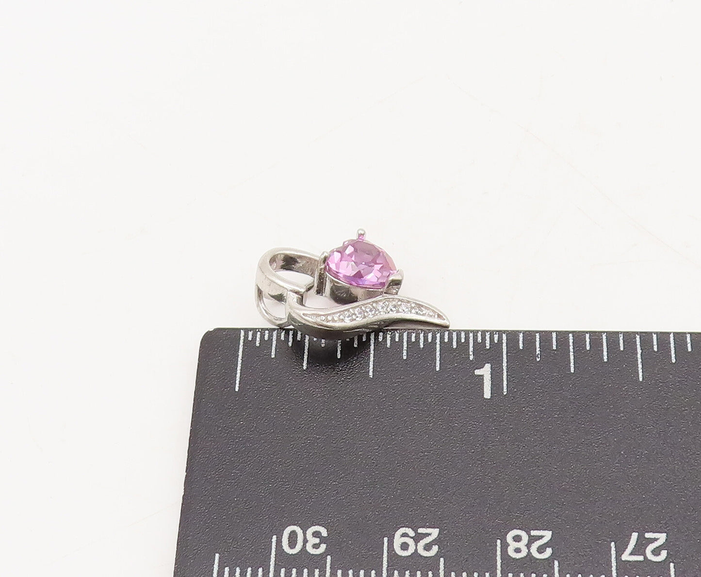 925 Sterling Silver Vintage Pendant Heart Cut Pink Topaz & Beaded Heart  PT22602