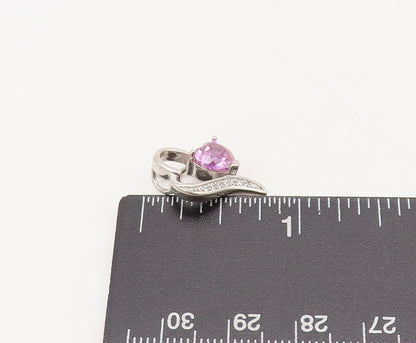 925 Sterling Silver Vintage Pendant Heart Cut Pink Topaz & Beaded Heart  PT22602