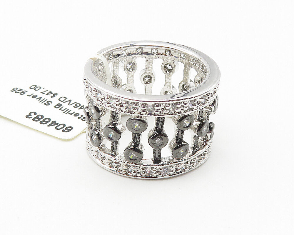 925 Sterling Silver  Shiny Topaz 2 Tone Open Design Band Ring Sz 6.5  RG10664