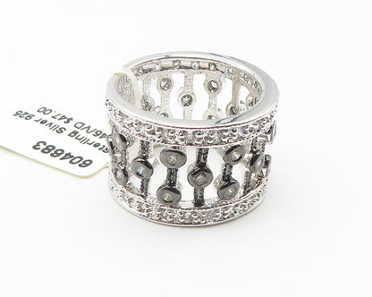 925 Sterling Silver  Shiny Topaz 2 Tone Open Design Band Ring Sz 6.5  RG10664
