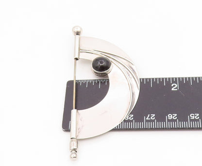925 Sterling Silver Vintage Brooch Pin Round Cabochon Onyx & Carnelian  BP12431