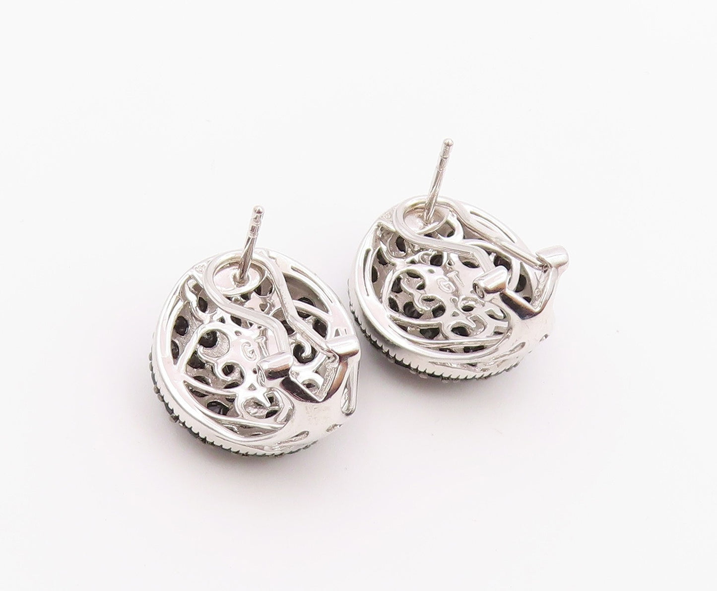 925 Sterling Silver Vintage Earrings Classic Black Spinel Cluster Dome  EG14444