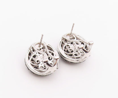 925 Sterling Silver Vintage Earrings Classic Black Spinel Cluster Dome  EG14444