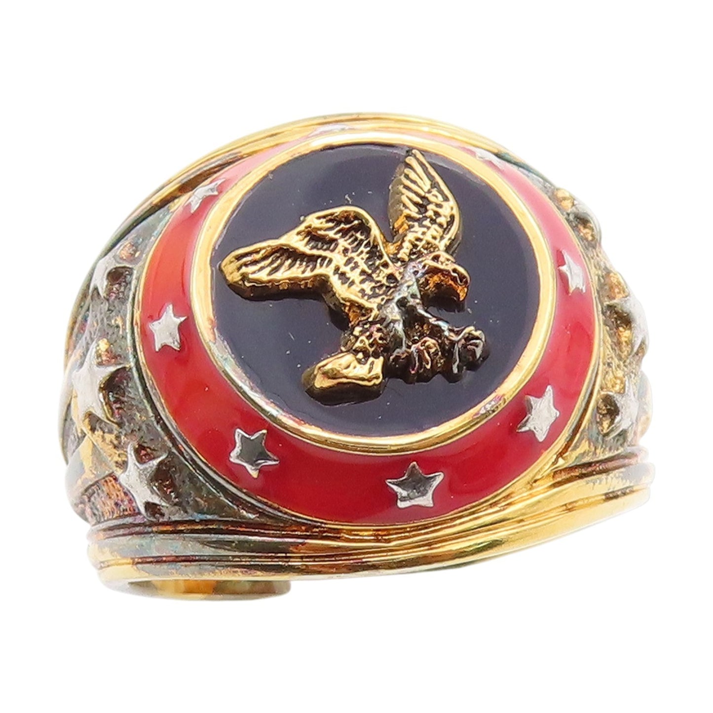 925 Sterling Silver Vintage Ring Gold Plated Enameled Eagle Band  Sz 14  RG34221