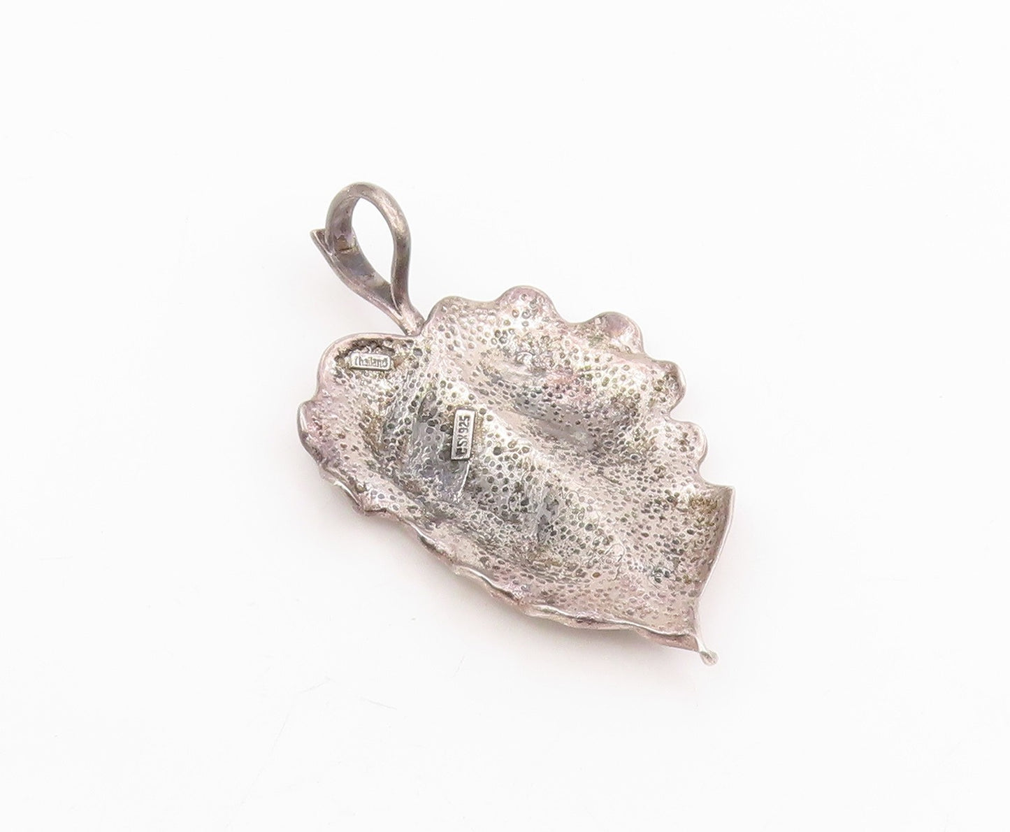 925 Sterling Silver Vintage Pendant Modernist Solid Grape Leaf locket  PT25773