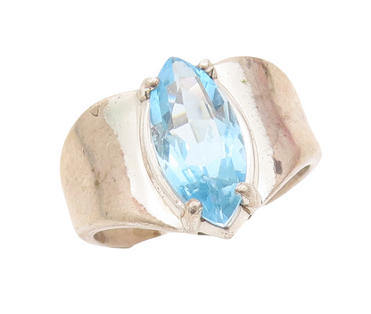 925 Sterling Silver Vintage Ring Solid Marquise Cut Blue CZ  Sz 10.5  RG29087