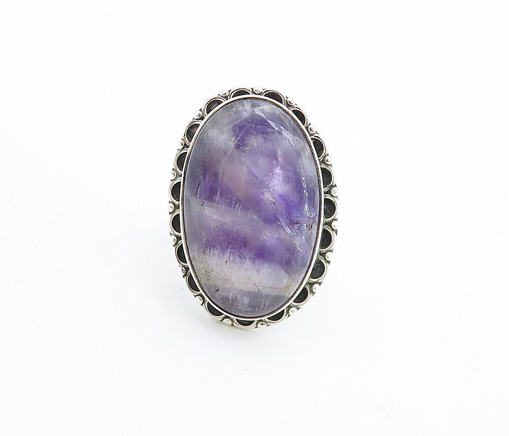 925 Sterling Silver  Cabochon Banded Amethyst Oval Cocktail Ring Sz 9  RG7747