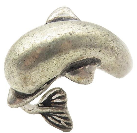 925 Sterling Silver  Vintage Leaping Dolphin Motif Bypass Ring Sz 5.5  RG11286